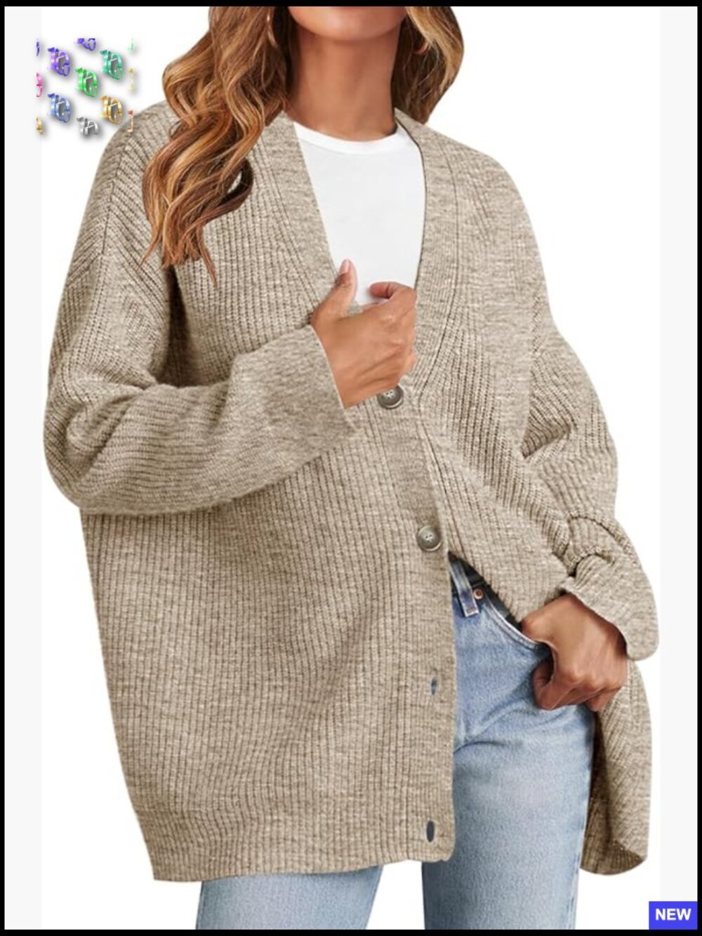 Oversized V-Neck Cardigan Open Front Button Down Soft Knit Cozy Fall Outwear